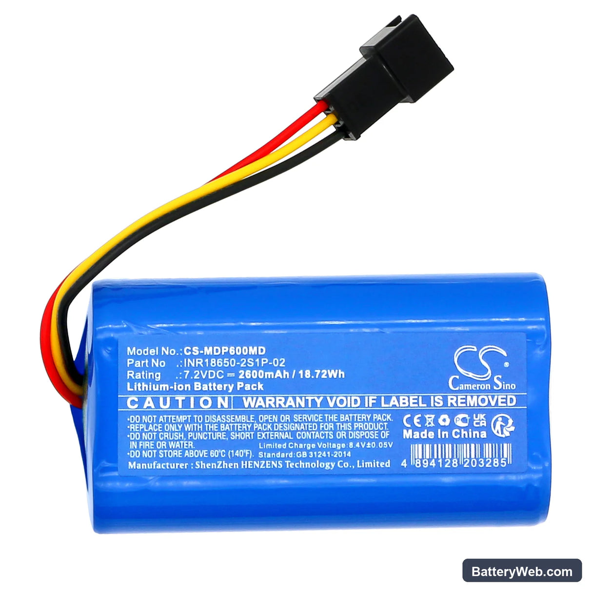 Medcaptain SYS-6010A Replacement Battery, 7.2V, 2600mAh, Li-ion 3