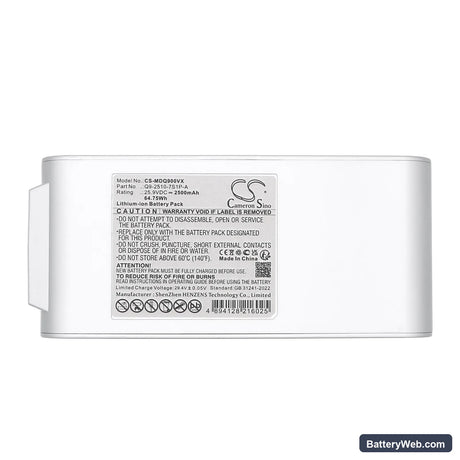 Midea Q9 Station Replacement Battery, 25.9V, 2500mAh, Li-ion 6