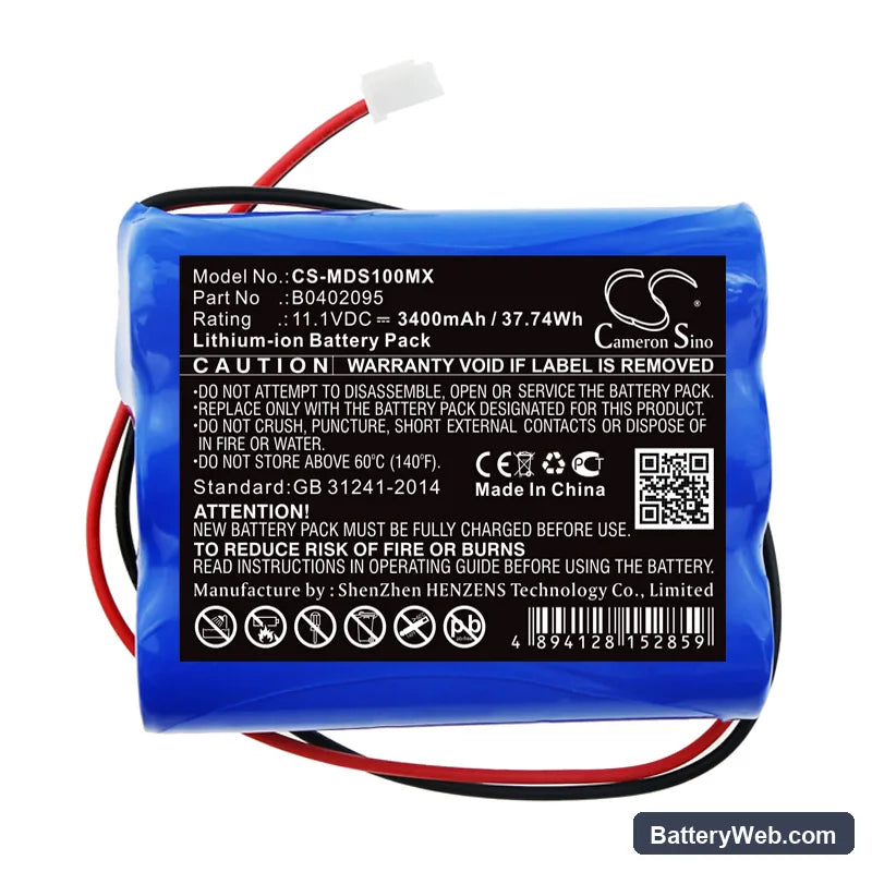 Medsonic MSCPR-1A Replacement Battery, 11.1V, 3400mAh, Li-ion 3