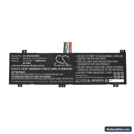 Mechrevo Z2 Air Replacement Battery, 15.2V, 4000mAh, Li-Polymer 3