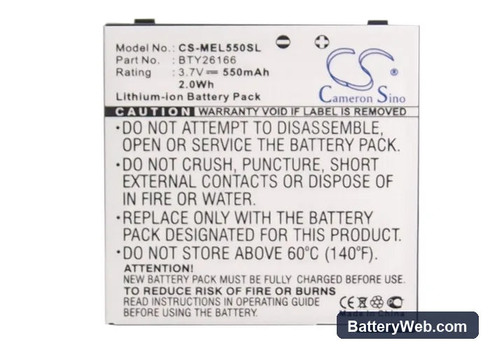 Emporia EL550 Replacement Battery, 3.7V, 550mAh, Li-ion 5