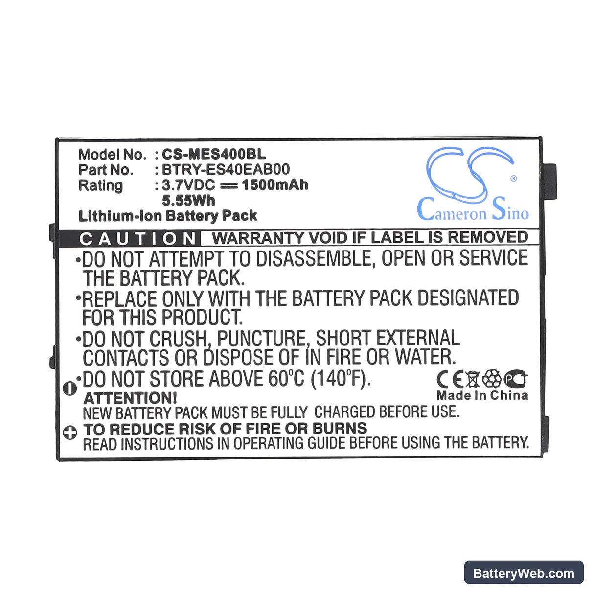 Symbol ES400 Replacement Battery, 3.7V, 1500mAh, Li-ion 5