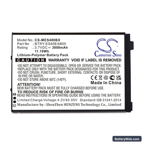 Symbol ES400 Replacement Battery, 3.7V, 3000mAh, Li-Polymer 3
