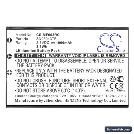Nevo UEI-NEVO C3 Replacement Battery, 3.7V, 1000mAh, Li-ion 3