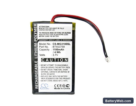 Typhoon MyGuide 3100 Replacement Battery, 3.7V, 1100mAh, Li-Polymer 5