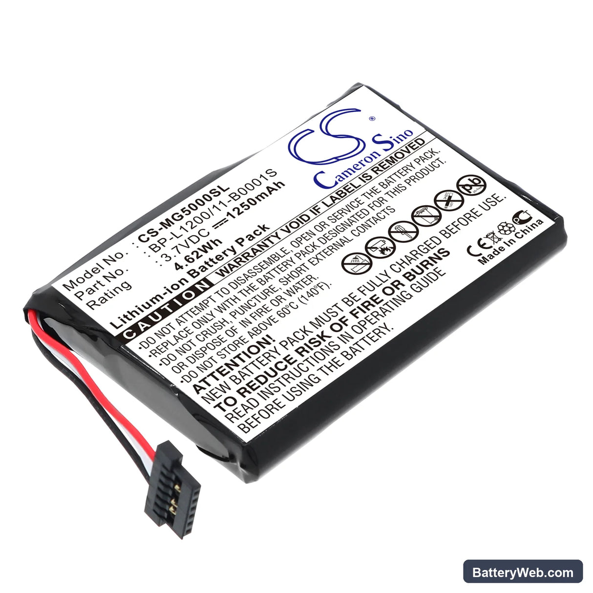 Typhoon MyGuide SilverGuide 5000 Replacement Battery, 3.7V, 1250mAh, Li-ion 1
