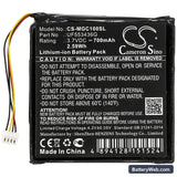 Magellan Cyclo100 Replacement Battery, 3.7V, 700mAh, Li-ion 3