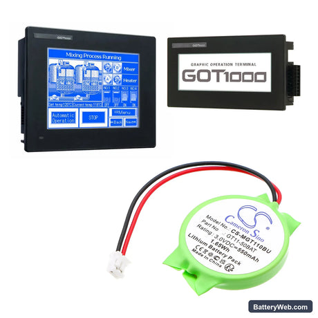 Mitsubishi GT10 graphic terminals Replacement Battery, 3V, 550mAh, Lithium 6
