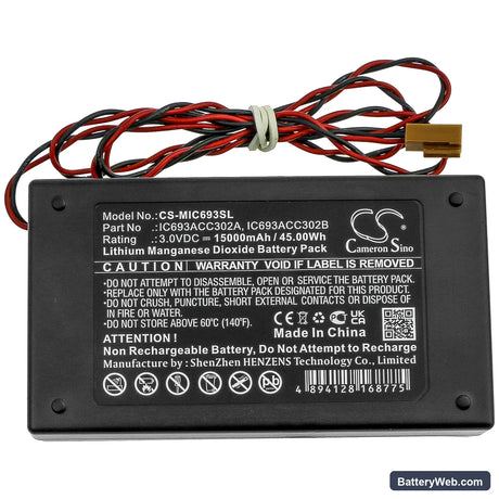 GE Fanuc IC693ACC302A Replacement Battery, 3V, 15000mAh, Li-MnO2 3