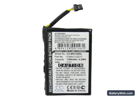 Mitac Mio 168 Replacement Battery, 3.7V, 1300mAh, Li-ion 5