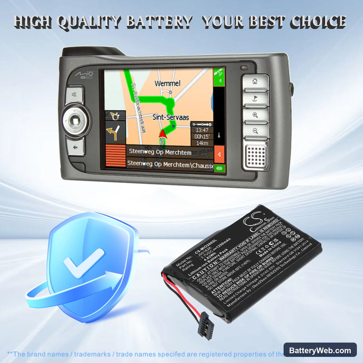 Mitac Mio 138 Replacement Battery, 3.7V, 1250mAh, Li-ion 6