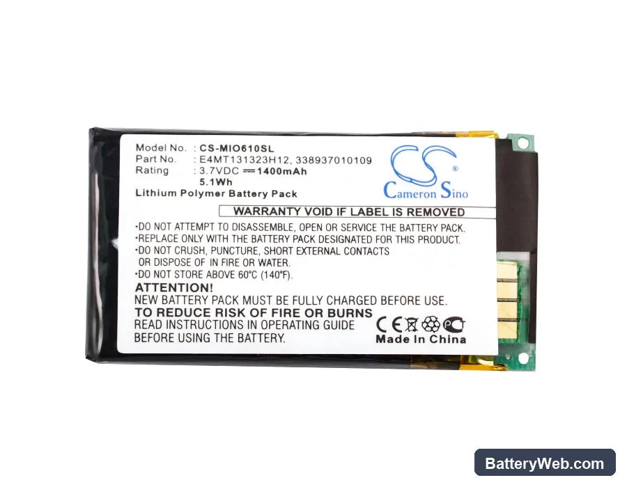 Mitac Mio H610 Replacement Battery, 3.7V, 1400mAh, Li-ion 5
