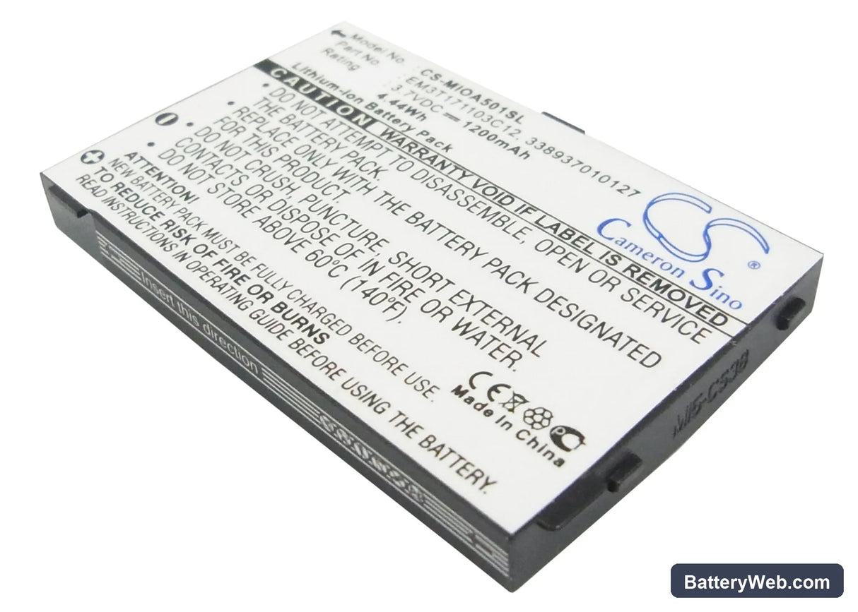 Mitac Mio A500 Replacement Battery, 3.7V, 1200mAh, Li-ion 1