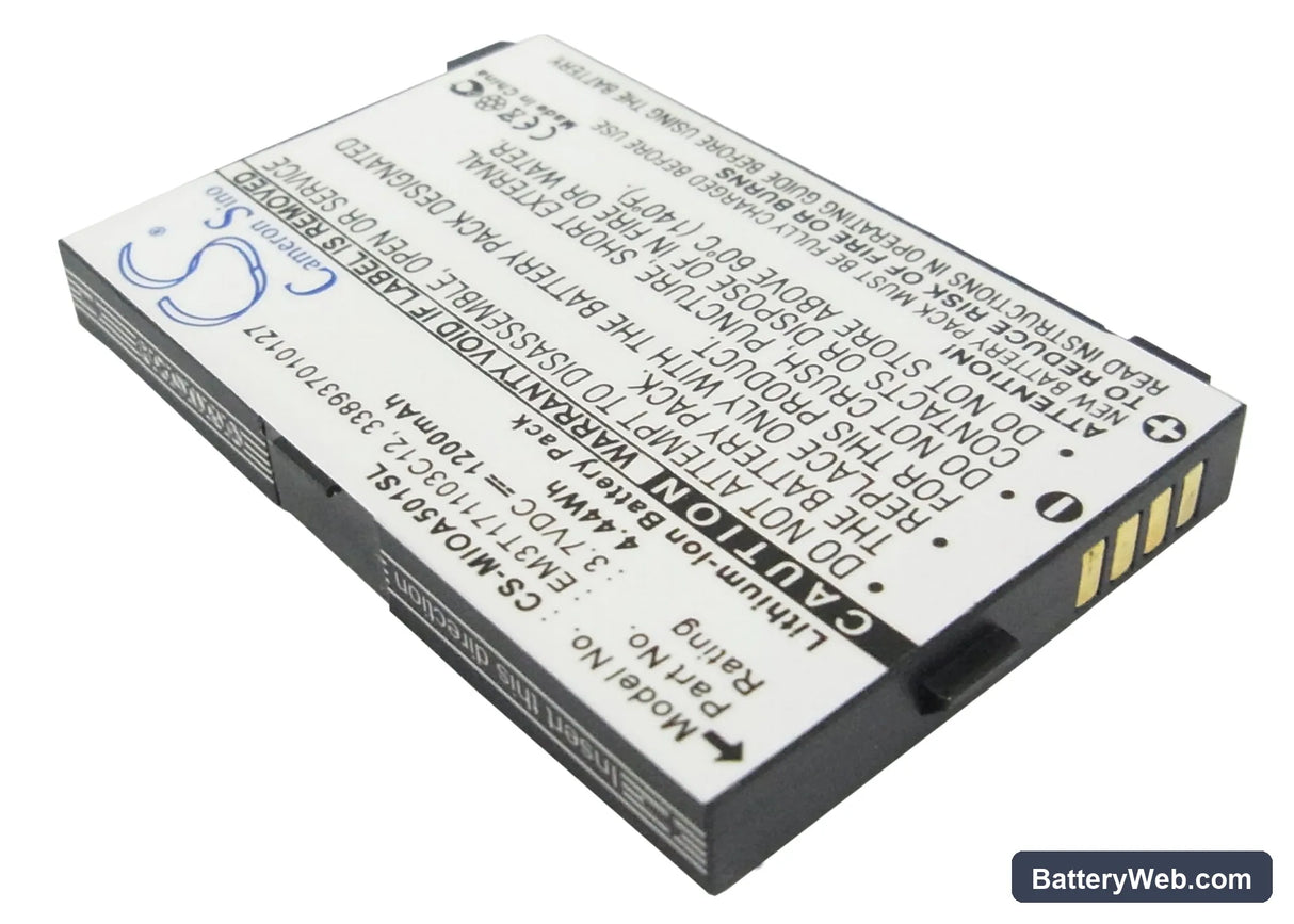 Mitac Mio A500 Replacement Battery, 3.7V, 1200mAh, Li-ion 2