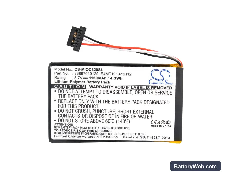 Mitac Mio C320 Replacement Battery, 3.7V, 1150mAh, Li-Polymer 5