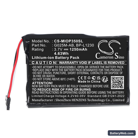 DUNLOP NAVI 6000 Replacement Battery, 3.7V, 1250mAh, Li-ion 3