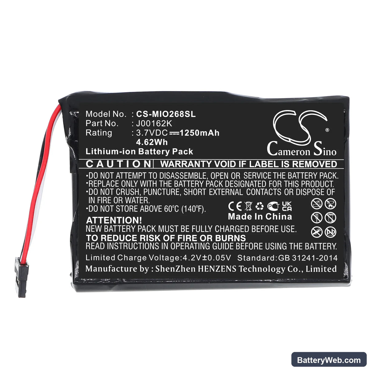 Mitac Mio P360 Replacement Battery, 3.7V, 1350mAh, Li-ion 3