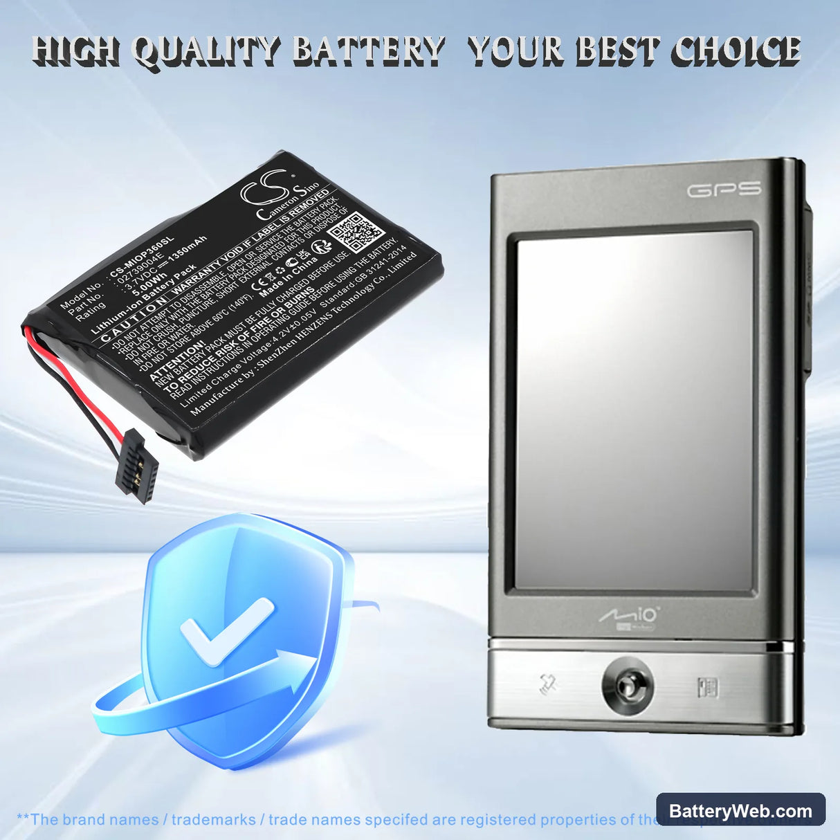 Mitac Mio P360 Replacement Battery, 3.7V, 1350mAh, Li-ion 6