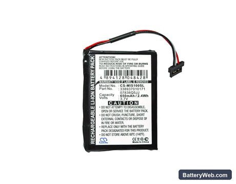 Navman Spirit S100 Replacement Battery, 3.7V, 650mAh, Li-ion 5
