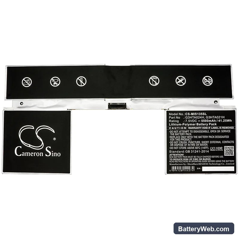 Microsoft Surface113.5" Replacement Battery, 7.5V, 5500mAh, Li-Polymer 3