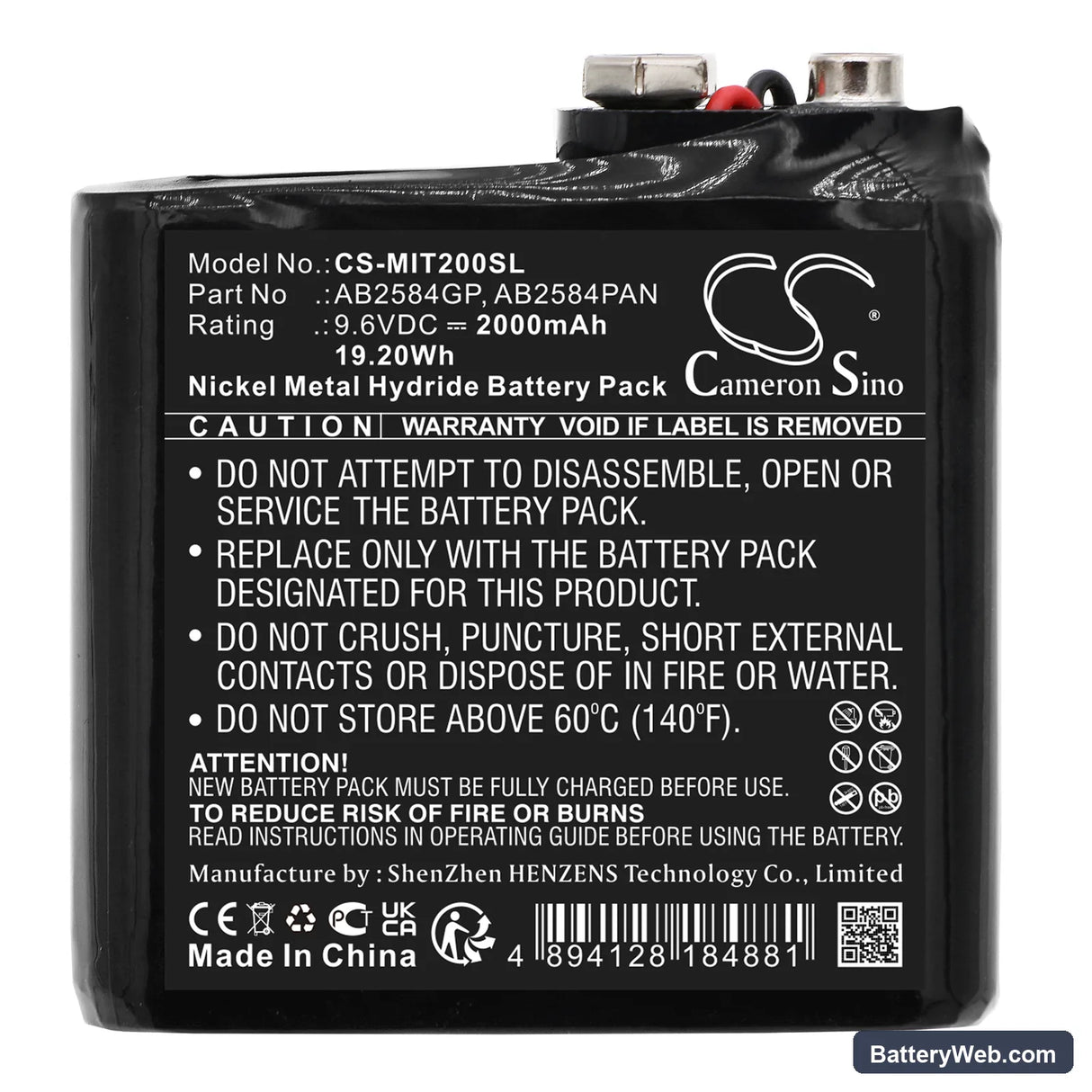 Megger TDR2000-C Replacement Battery, 9.6V, 2000mAh, Ni-MH 3