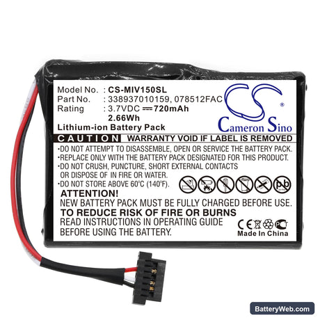 Mitac Mio Moov 150 Replacement Battery, 3.7V, 720mAh, Li-ion 3