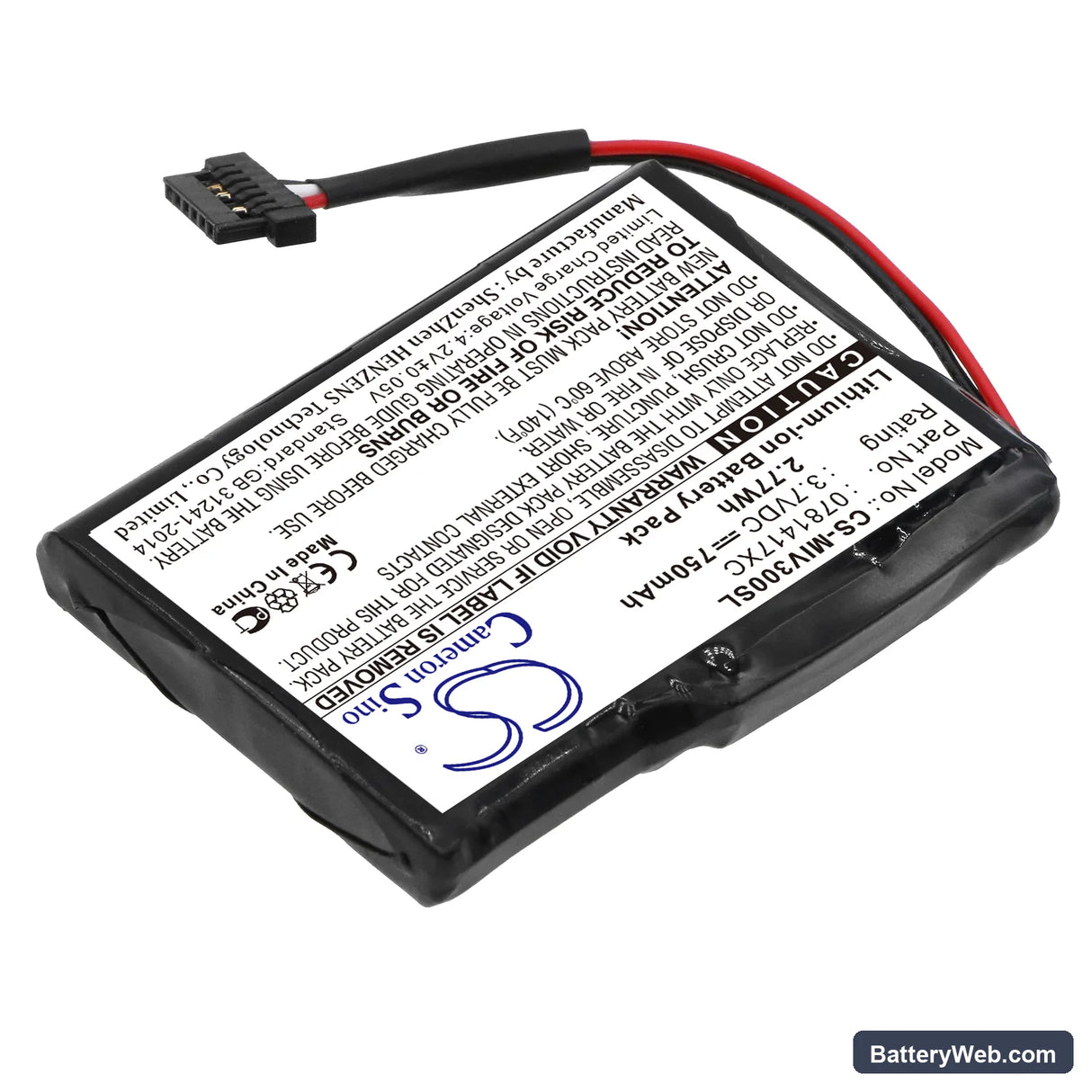 Mitac Mio Moov 300 Replacement Battery, 3.7V, 750mAh, Li-ion 2