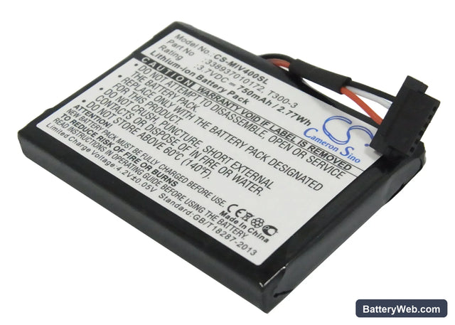 Mitac Mio Moov 400 Replacement Battery, 3.7V, 750mAh, Li-ion 1