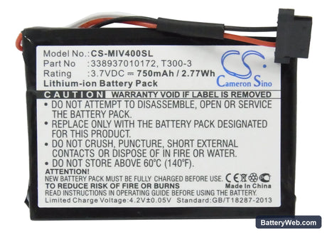 Mitac Mio Moov 400 Replacement Battery, 3.7V, 750mAh, Li-ion 5