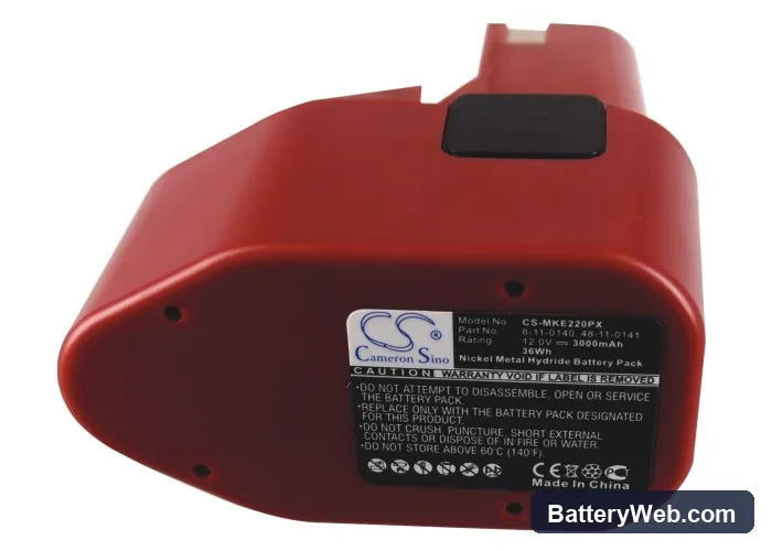 Milwaukee 0401-1 Replacement Battery, 12V, 3000mAh, Ni-MH 5