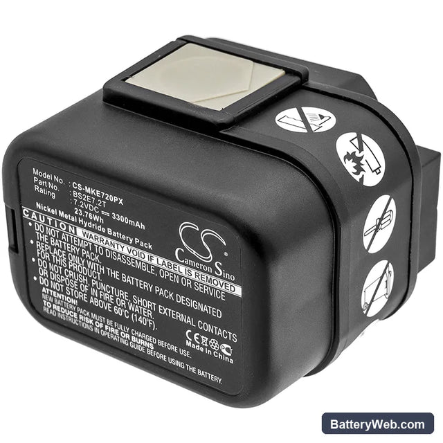 Milwaukee PES7.2T Replacement Battery, 7.2V, 3300mAh, Ni-MH 1