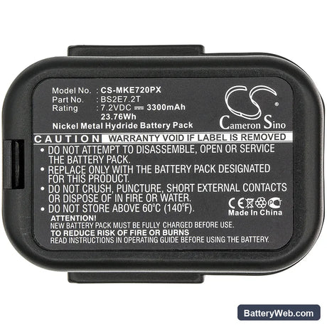 Milwaukee PES7.2T Replacement Battery, 7.2V, 3300mAh, Ni-MH 6
