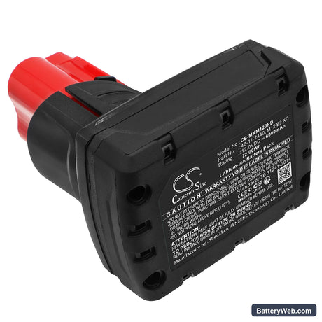 Milwaukee M12 Replacement Battery, 12V, 6000mAh, Li-ion 3