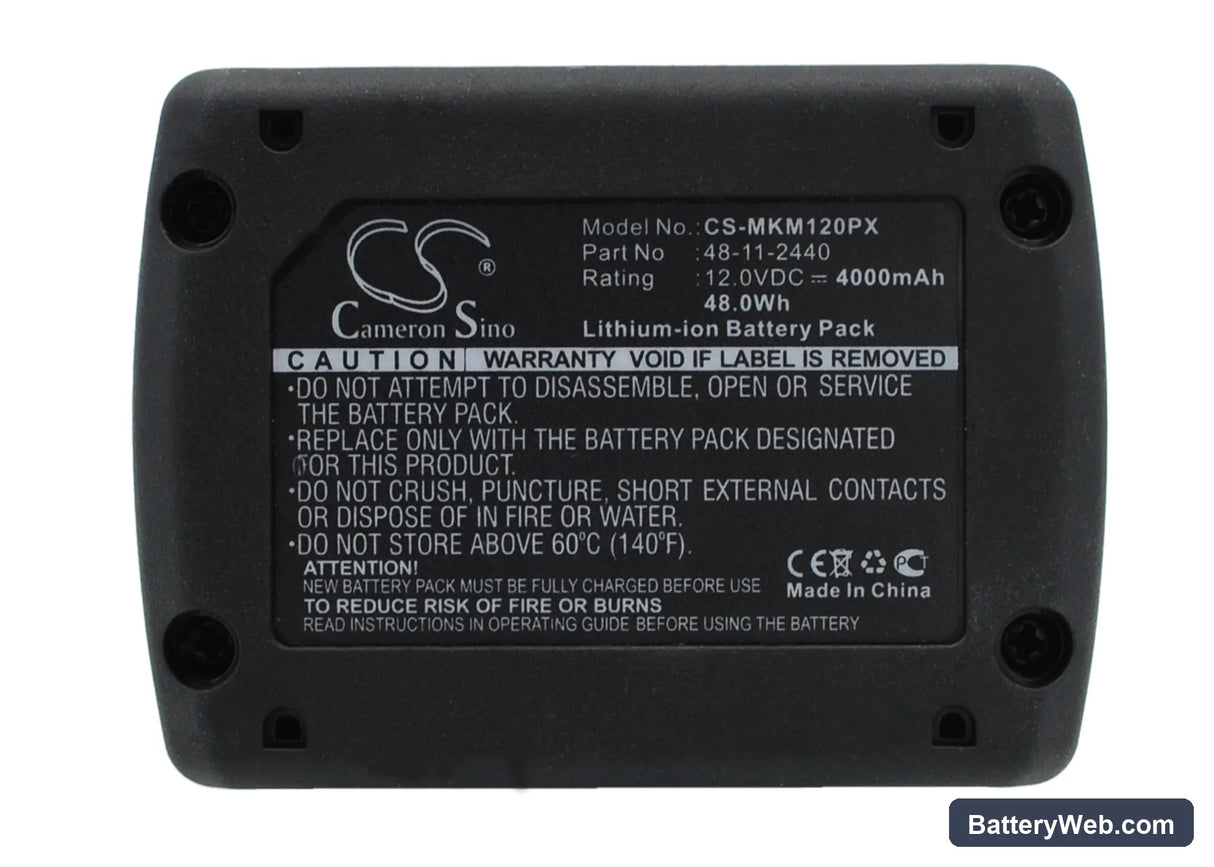 Milwaukee M12 Replacement Battery, 12V, 4000mAh, Li-ion 1
