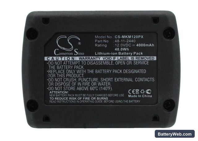 Milwaukee M12 Replacement Battery, 12V, 4000mAh, Li-ion 1