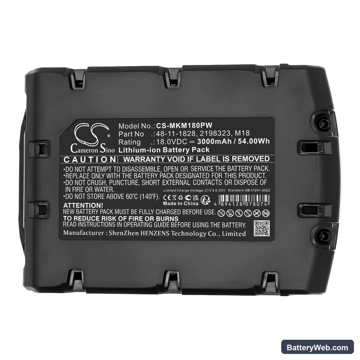 Berner BACAG Replacement Battery, 18V, 3000mAh, Li-ion 6