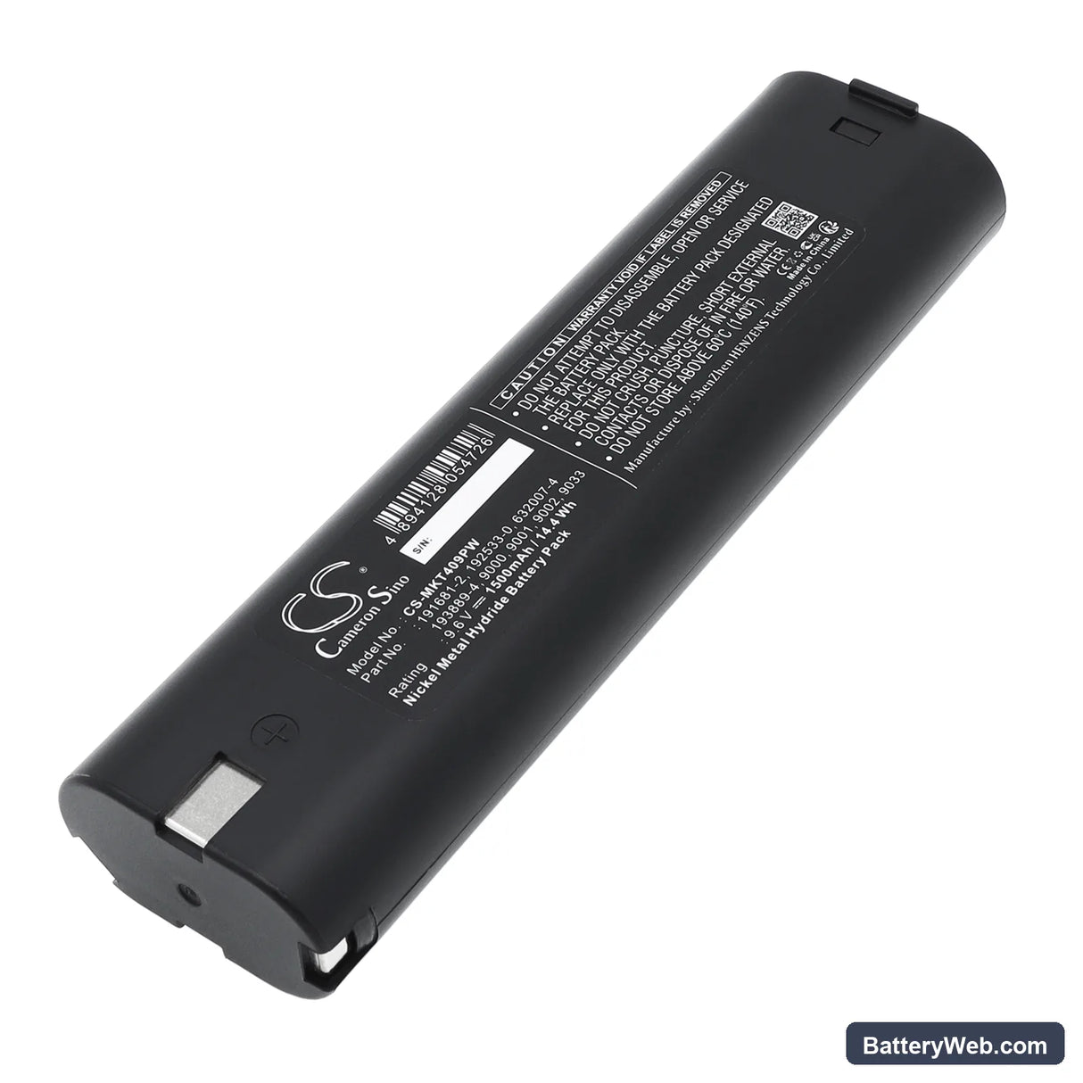 Makita 4093D Replacement Battery, 9.6V, 1500mAh, Ni-MH 1