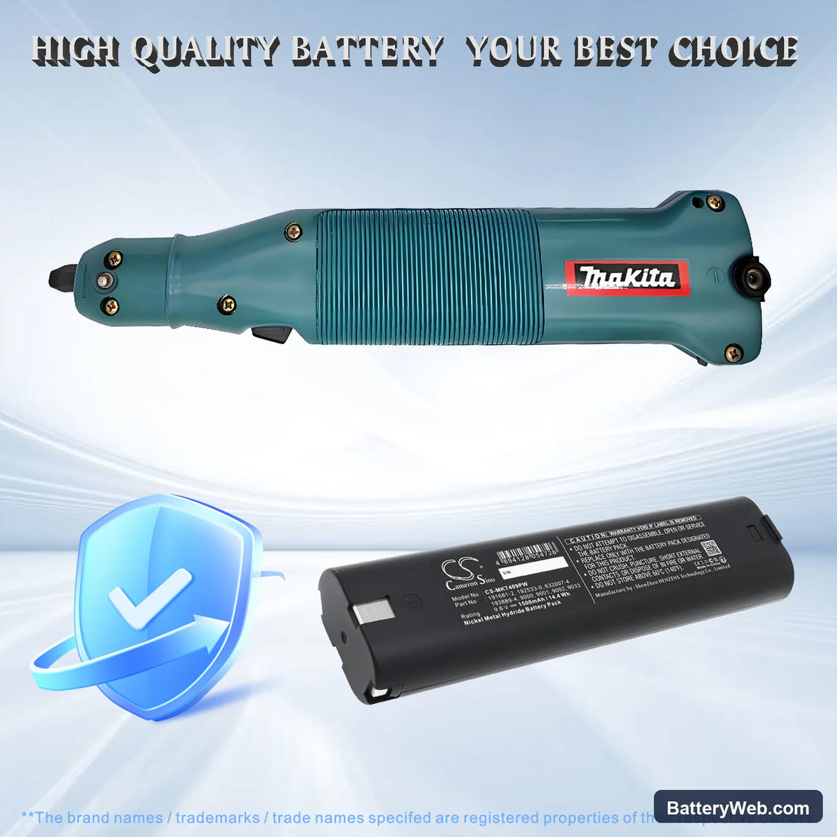 Makita 4093D Replacement Battery, 9.6V, 1500mAh, Ni-MH 6