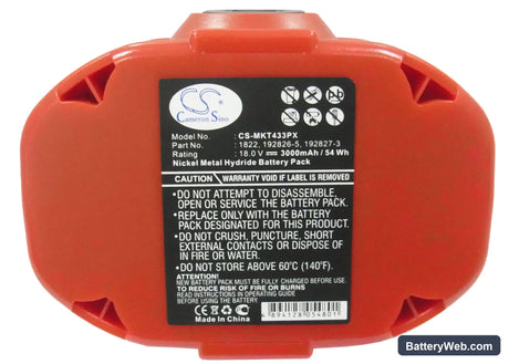 Makita 4334D Replacement Battery, 18V, 3000mAh, Ni-MH 5