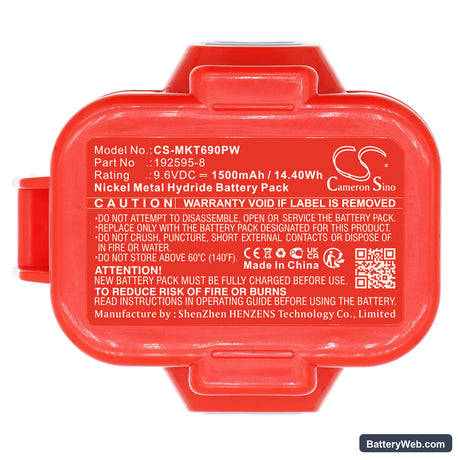 Makita 6207D Replacement Battery, 9.6V, 1500mAh, Ni-MH 5