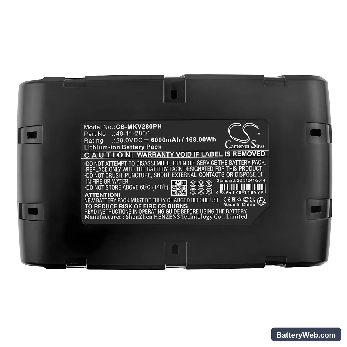 Milwaukee V28 Replacement Battery, 28V, 6000mAh, Li-ion 6