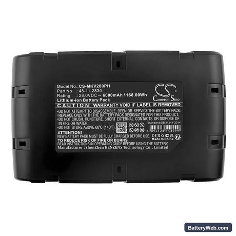 Milwaukee V28 Replacement Battery, 28V, 6000mAh, Li-ion 6