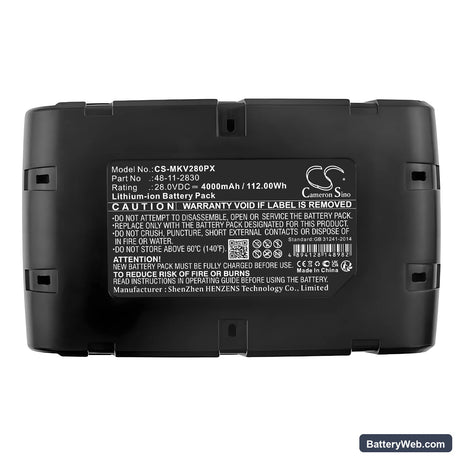 Milwaukee V28 Replacement Battery, 28V, 4000mAh, Li-ion 6