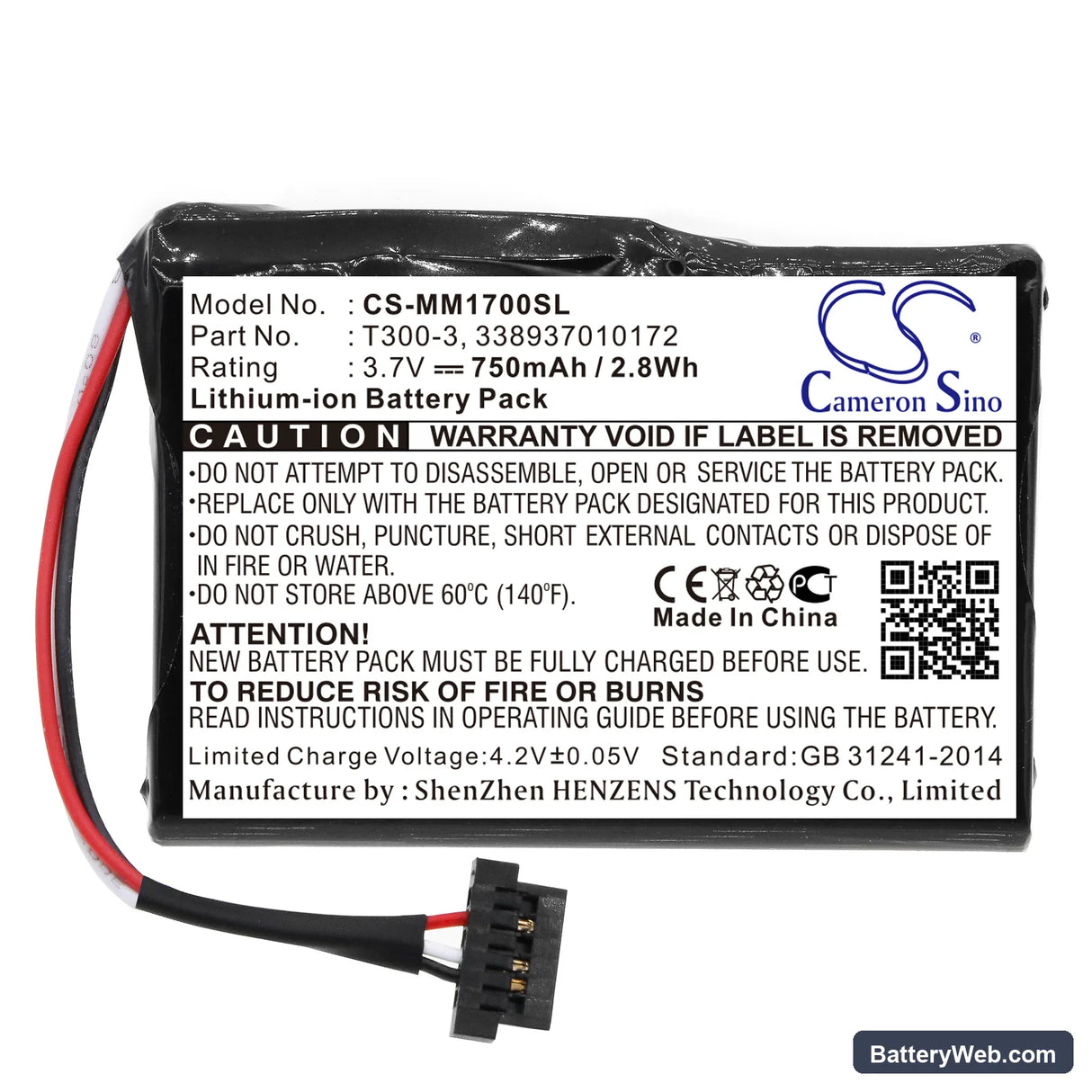Magellan Maestro 1700 Replacement Battery, 3.7V, 750mAh, Li-ion 3