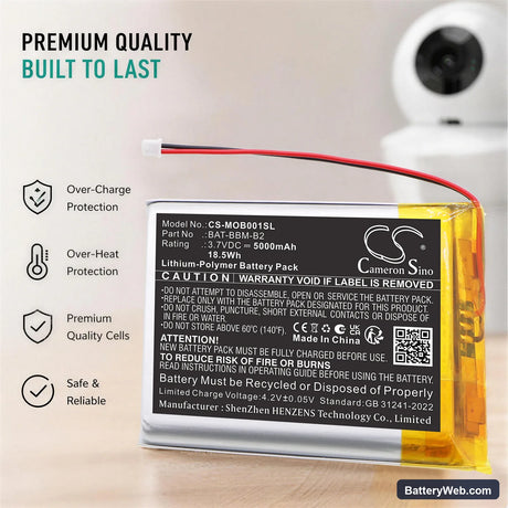 Babysense HD S2 Replacement Battery, 3.7V, 5000mAh, Li-Polymer 6