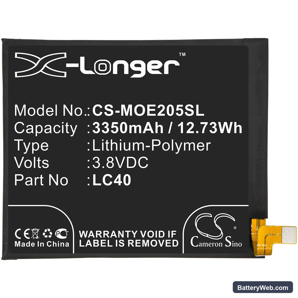 Motorola Moto E7 Replacement Battery, 3.8V, 3350mAh, Li-Polymer 3