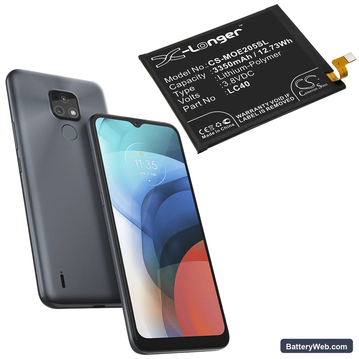 Motorola Moto E7 Replacement Battery, 3.8V, 3350mAh, Li-Polymer 5