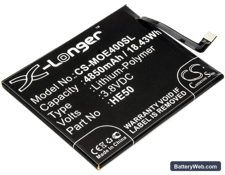 Motorola Moto E4 Plus Replacement Battery, 3.8V, 4850mAh, Li-Polymer 1