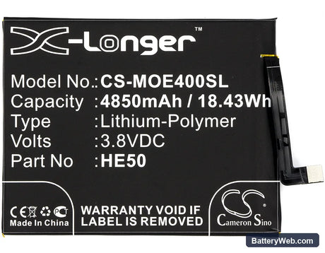 Motorola Moto E4 Plus Replacement Battery, 3.8V, 4850mAh, Li-Polymer 5