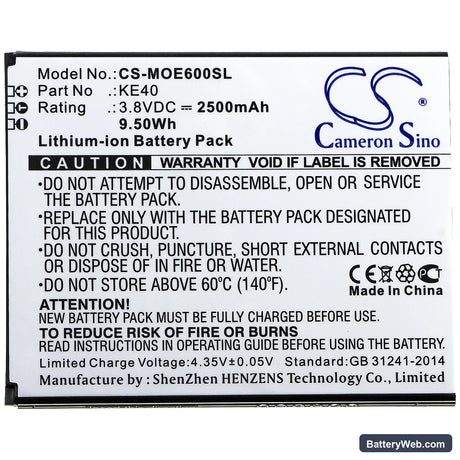 Motorola Moto E6 Replacement Battery, 3.8V, 2500mAh, Li-ion 3
